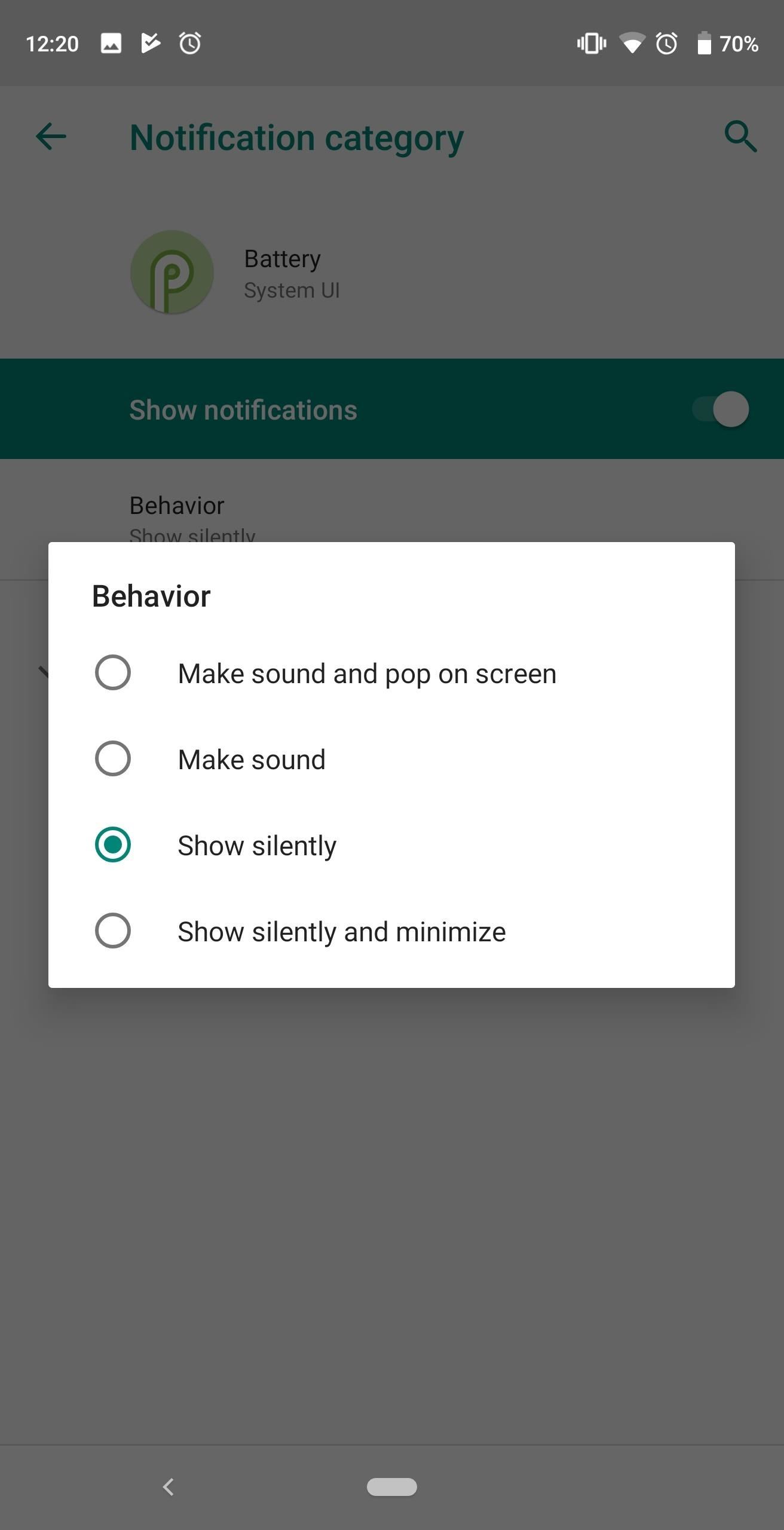 Как отключить оповещение о низком заряде батареи и звуки уведомлений на Android 9.0 Pastel