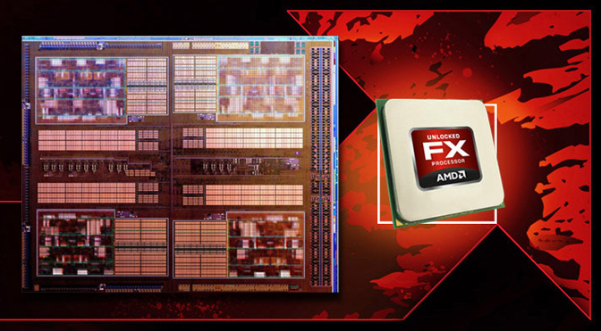 AMD FX swoosh and Bulldozer die