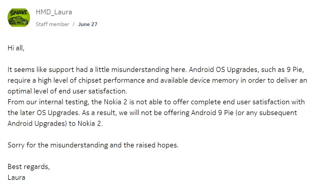 Nokia 2 tidak akan menerima pembaruan untuk Android 9 Pie 2