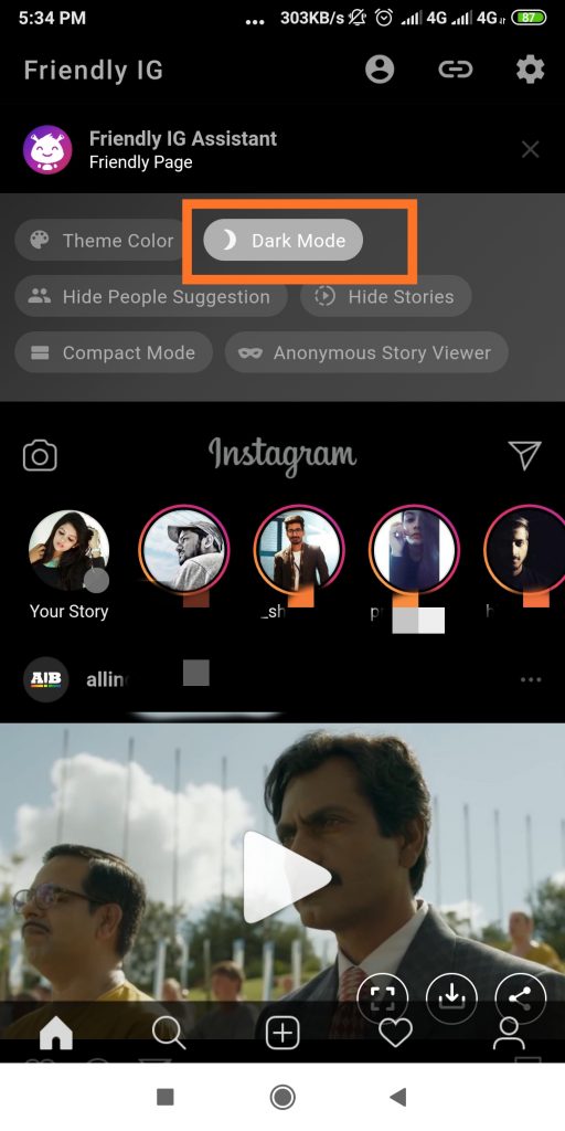 aktifkan mode gelap Instagram