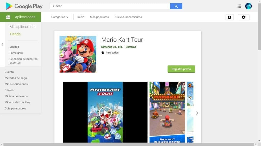 Tur Mario Kart di Google Play Store.
