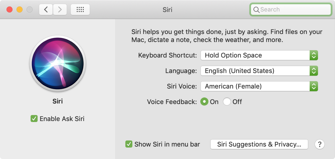 Tùy chọn Siri Mac
