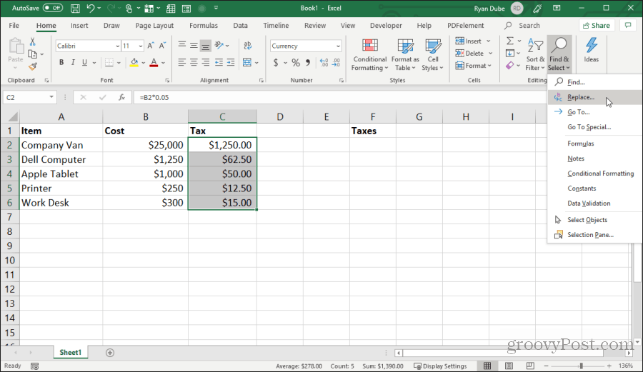 mengganti karakter rumus di Excel