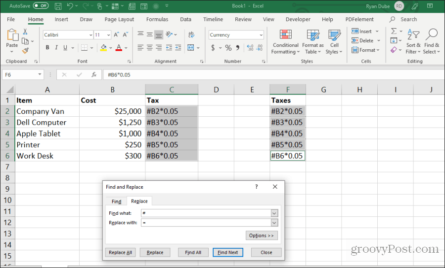 nájsť a nahradiť vzorce v Exceli