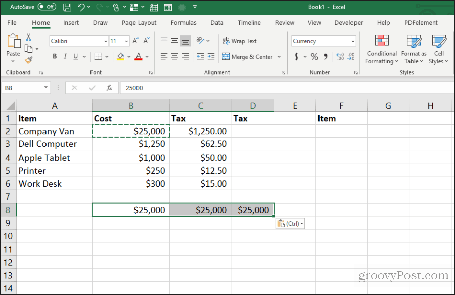 skopírujte jednu bunku do mnohých v Exceli