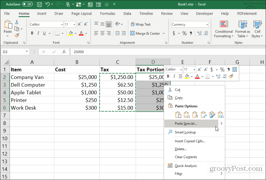 rekatkan khusus di Excel