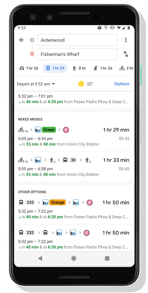 Google Maps akan memungkinkan Anda menggabungkan angkutan umum dengan arahan ridesharing dan bersepeda 2