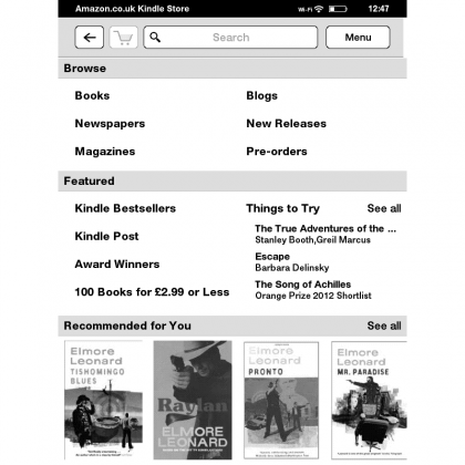 Amazon Kindle        Сенсорные снимки экрана