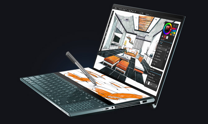 Asus ZenBook Pro Duo adalah notebook yang memiliki dua layar 4K, CPU Intel Core i9 dan RTX 2060 1