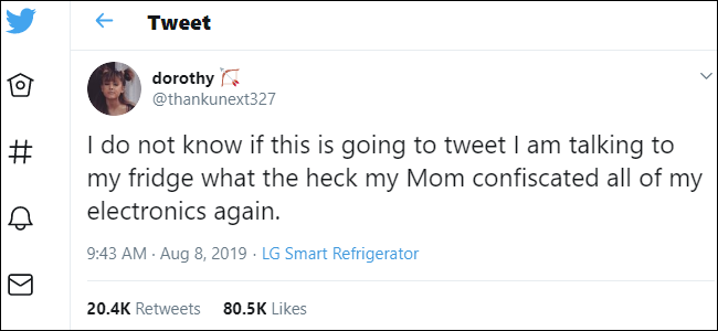 Tweet palsu dari LG Smart Refrigerator