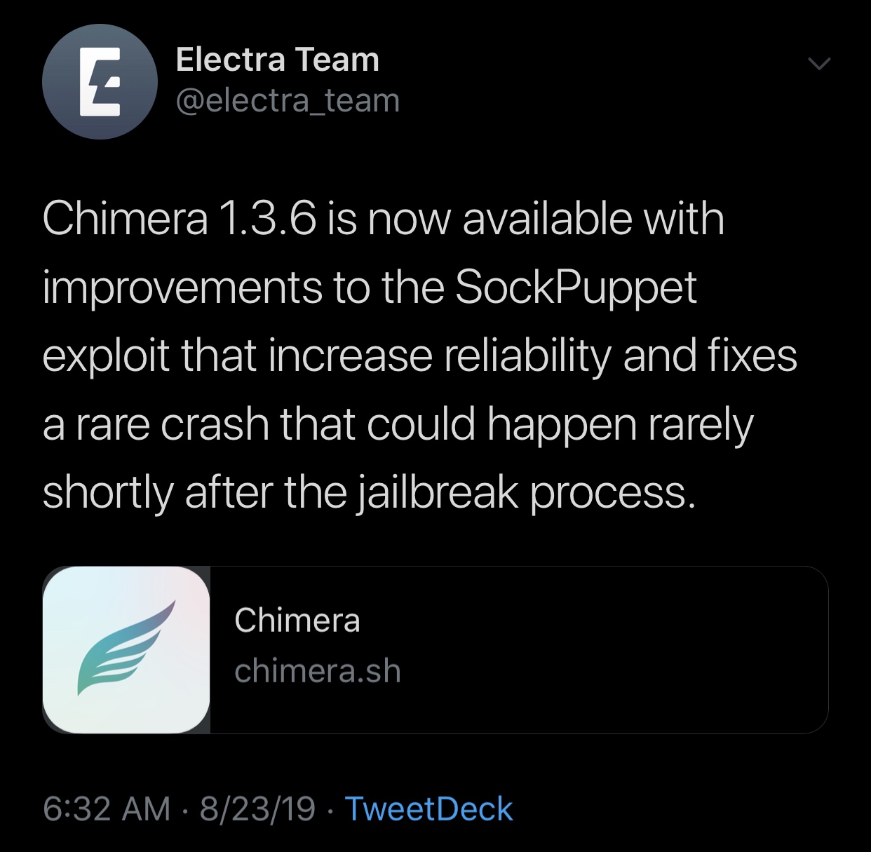 Chimera v1.3.6 phát hành với độ tin cậy Sock Puppet tăng, sửa lỗi 3