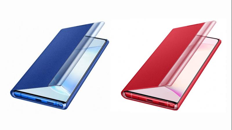 The new Note 10 colour variants – “Aura Red” and “Aura Blue”.