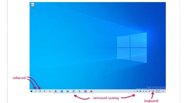 Microsoft Demos Touch-оптимизированный рабочий стол на последних Windows 10 внутренняя конструкция 1