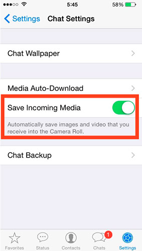 Отключите WhatsApp, автоматическое хранение фотографий, видео и мультимедийных файлов. 3