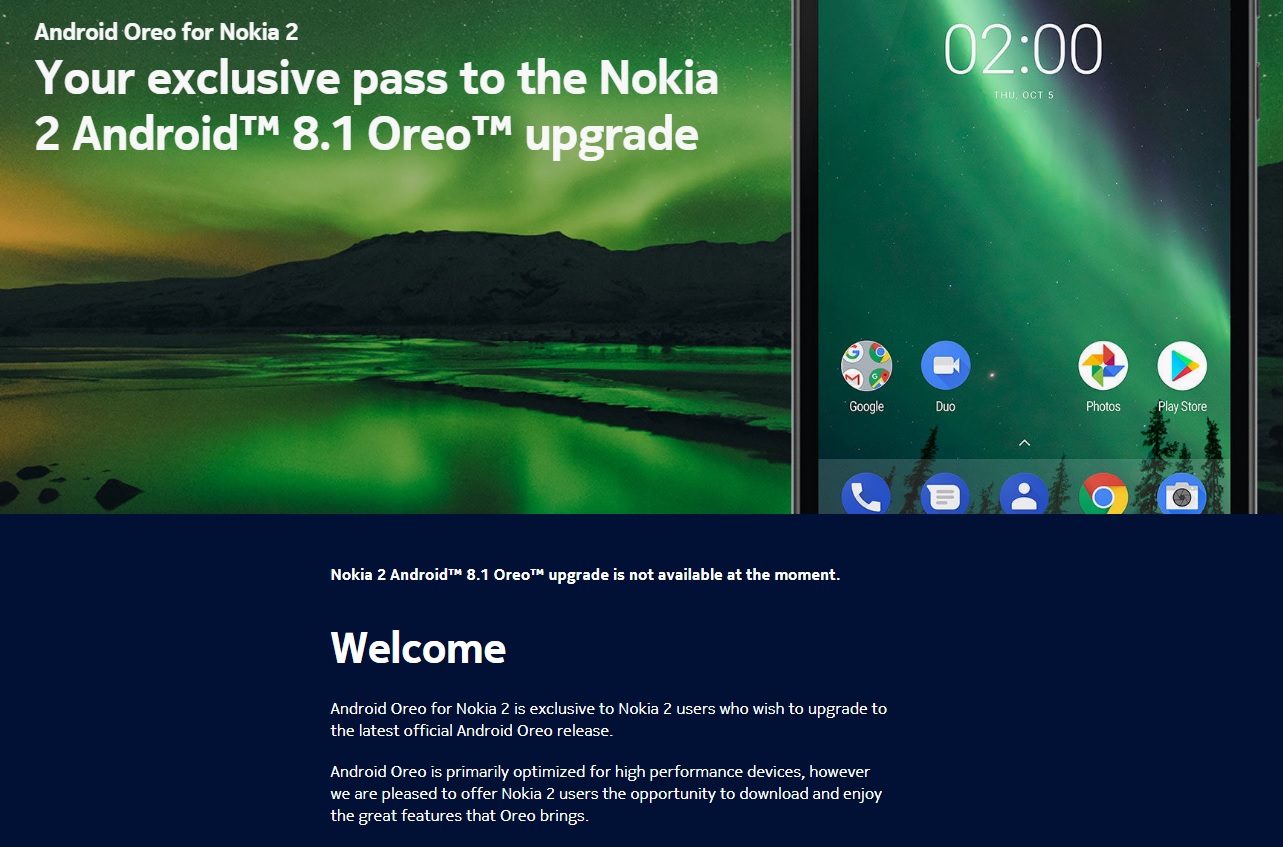Pembaruan Android 8.1 Oreo untuk Nokia 2 tidak tersedia saat ini