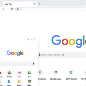 Contoh browser desktop dan seluler Google Chrome dengan chrome browser minimal