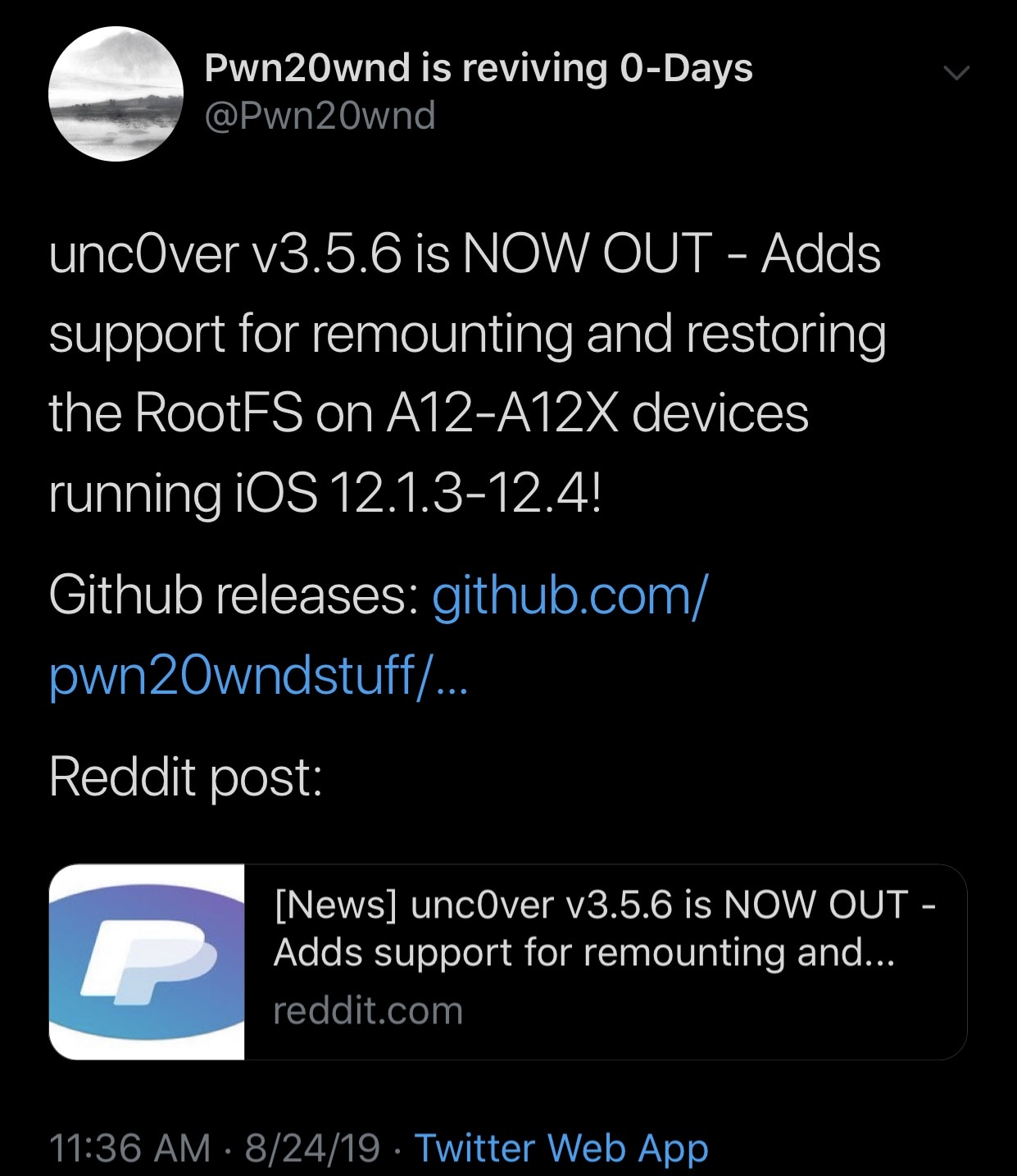 Unc0ver v3.5.6 menambahkan dukungan untuk remounting dan mengembalikan rootFS untuk perangkat A12 (X) di iOS 12.1.3-12.4 3