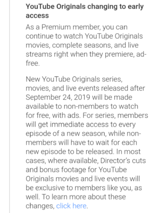[Cập nhật: ngày 24 tháng 9 bắt đầu] YouTube  Tài liệu gốc sẽ có sẵn miễn phí với quảng cáo vào năm 2020 1