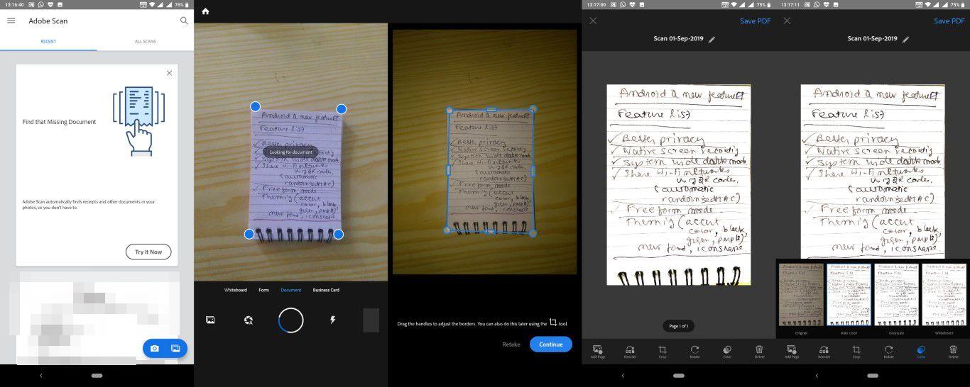 CamScanner alternative Adobe Scan for scanning document on phone.
