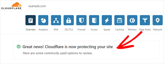 Cloudflare Diaktifkan Pesan Sukses