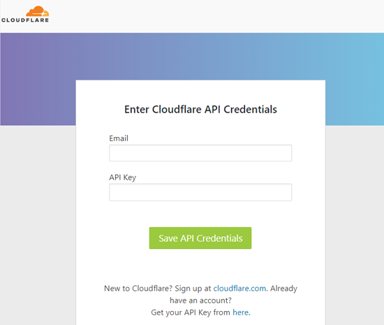 Masukkan Formulir kredensial Cloudflare API