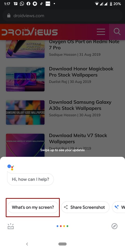Có gì trên màn hình của tôi? Google Assistant