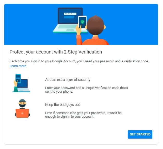 Sitio de verificación de clave de seguridad de Android 2 Paso