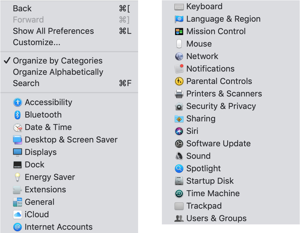 Preferensi Sistem Lihat Daftar di Mac
