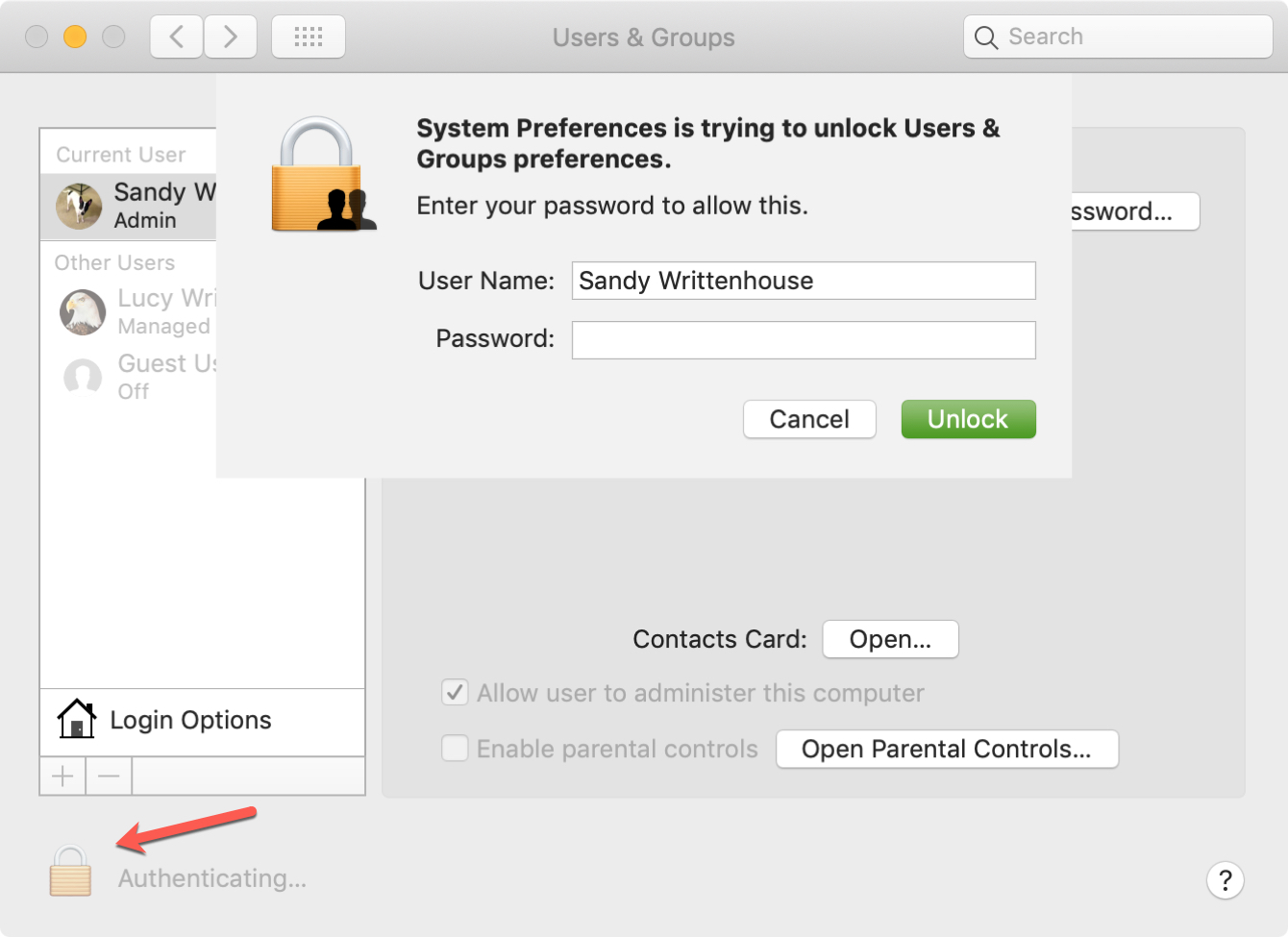 Buka Kunci Pengguna dan Grup di Mac