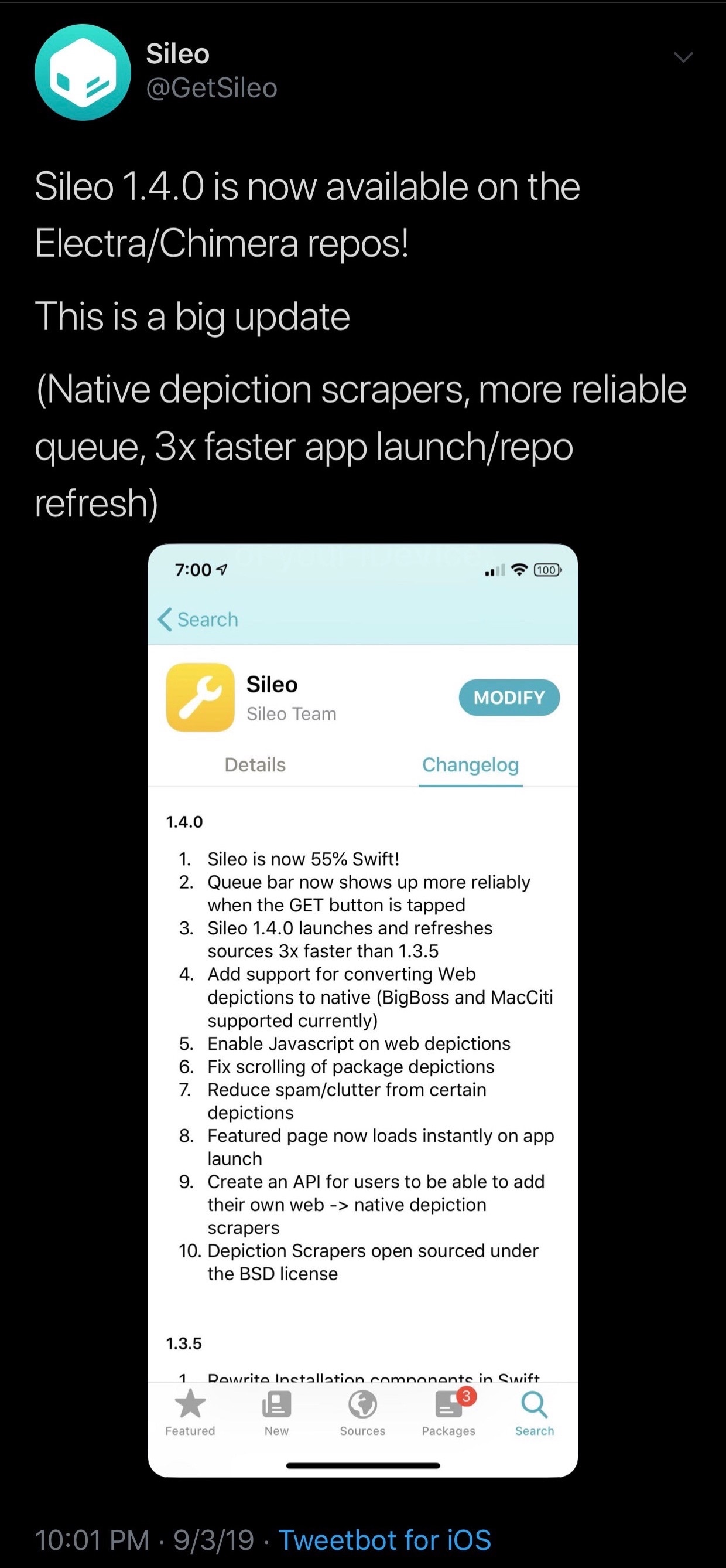 Sileo v1.4.0 tăng tốc độ, thêm hỗ trợ cho Swift & amp; đại diện ban đầu 3