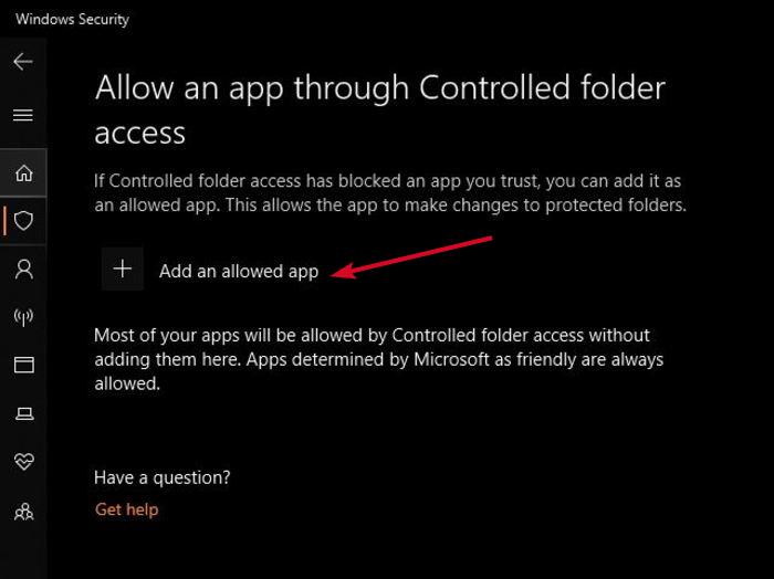 Aktifkan Perlindungan Ransomware Windows Akses Folder yang Dikontrol Pembela memungkinkan Aplikasi Melalui Tambah Aplikasi