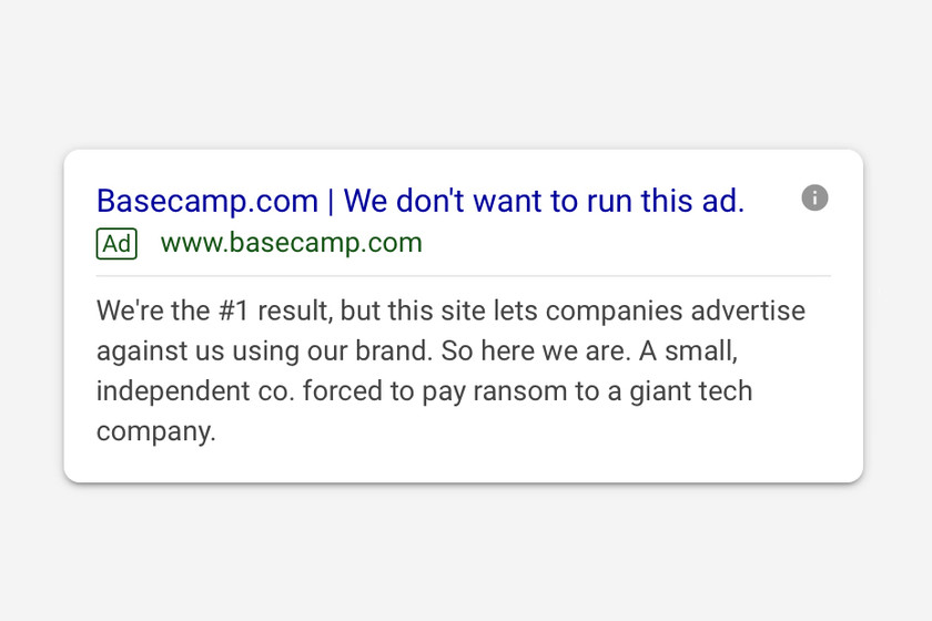Iklan di Google adalah "penipuan" dan "pemerasan" untuk Basecamp: "Kami tidak ingin memasang iklan ini"
