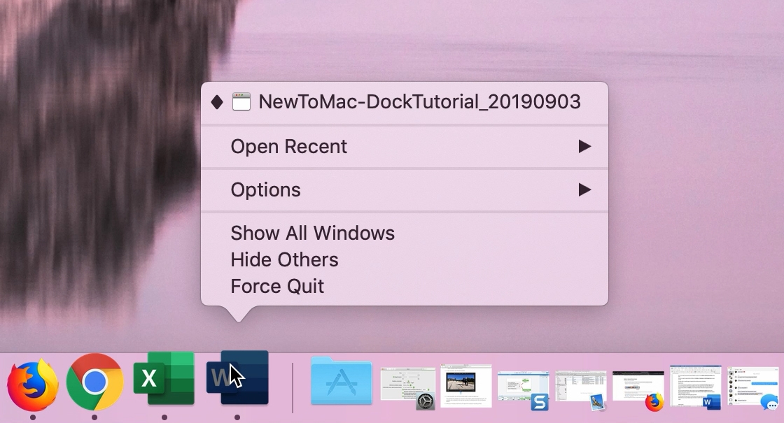 Aplikasi di Pengaturan Opsi Dock Shortcut Mac