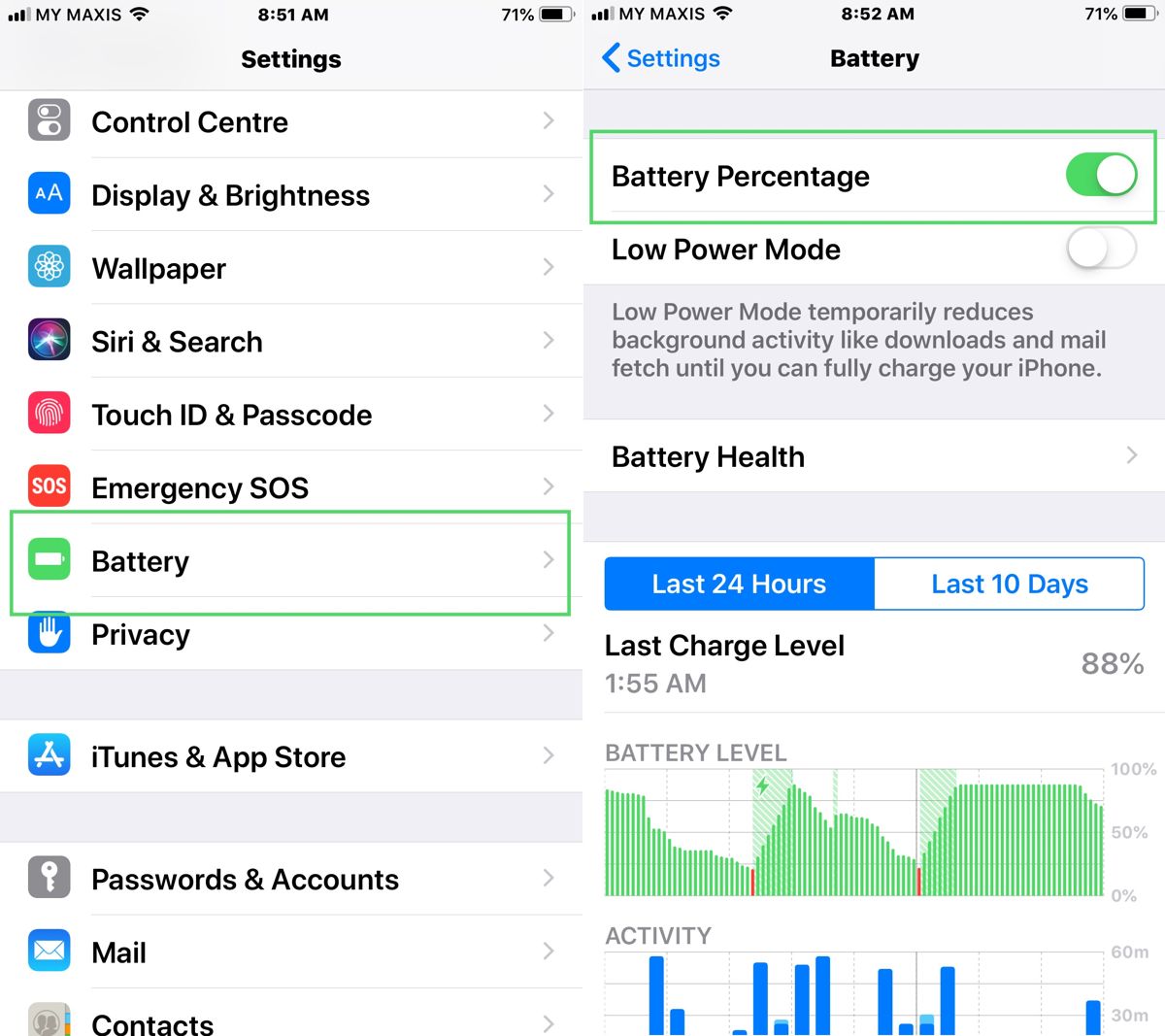 Как отобразить процент заряда батареи на iPhone 1