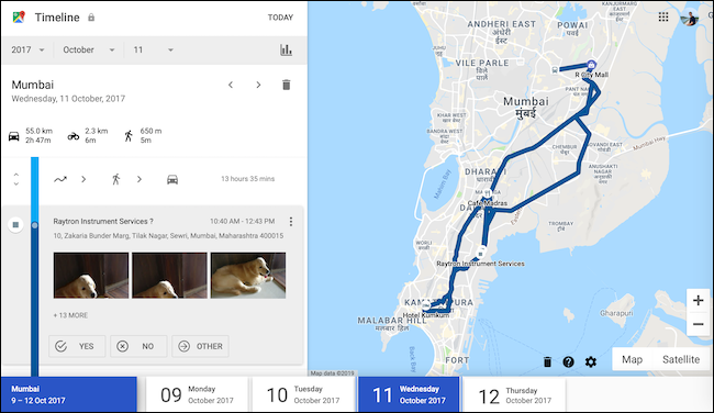 Lihatlah data riwayat lokasi Anda dari hari tertentu di tampilan Google Maps Timeline