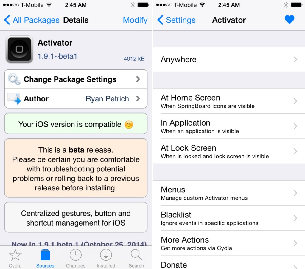 Activator, FlipSwitch dan AppList, sudah kompatibel dengan iOS 8 Jailbreak 3
