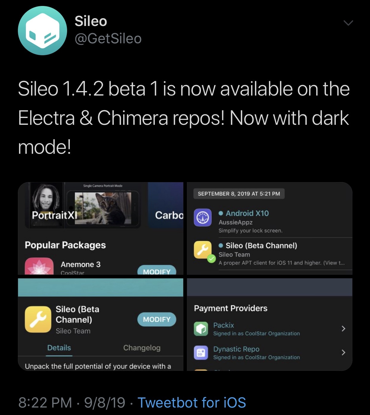 Team Sileo meluncurkan Sileo v1.4.2 beta 1 dengan dukungan mode gelap asli 3