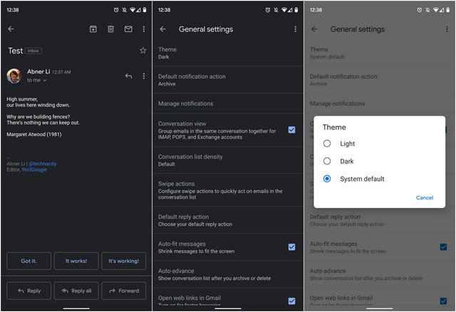 Mode Gelap Asli Akhirnya Mulai Memulai Untuk Gmail di Android 1