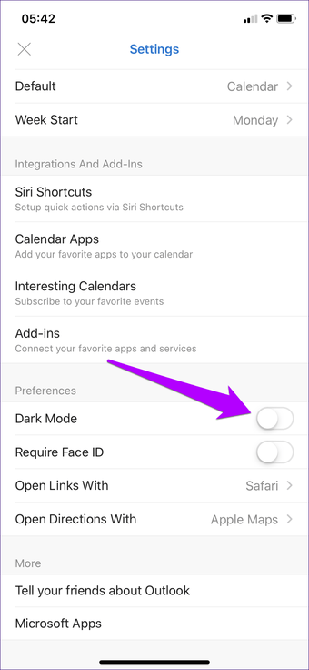 Outlook 3 Android iOS Темный режим