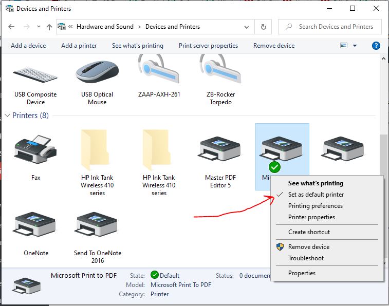 Установить в качестве принтера по умолчанию для Windows 7 или 10