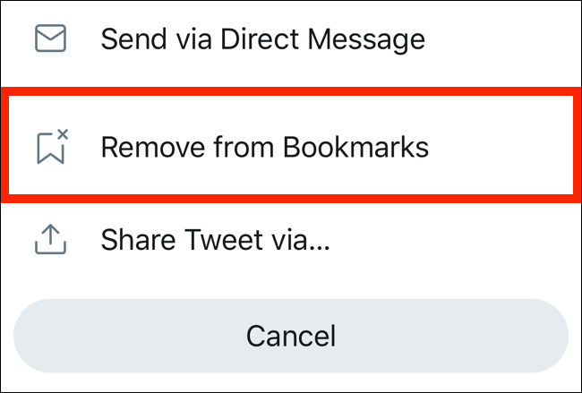 Ketuk Hapus dari Bookmark untuk menghapus tweet dari halaman bookmark