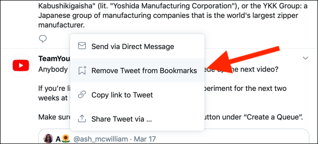 Klik Hapus Tweet dari Bookmark untuk menghapusnya dari bagian bookmark