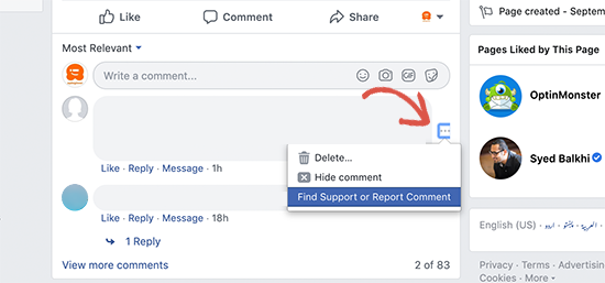 Melaporkan komentar yang tidak pantas pada Facebook