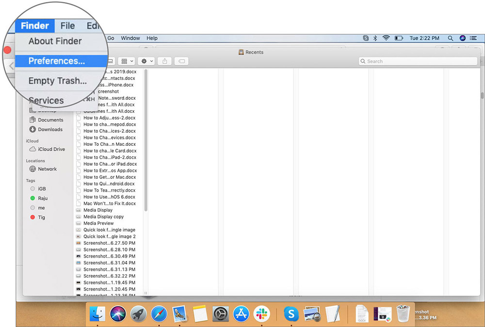 Klik Preferensi pada Menu Finder di Mac dengan macOS