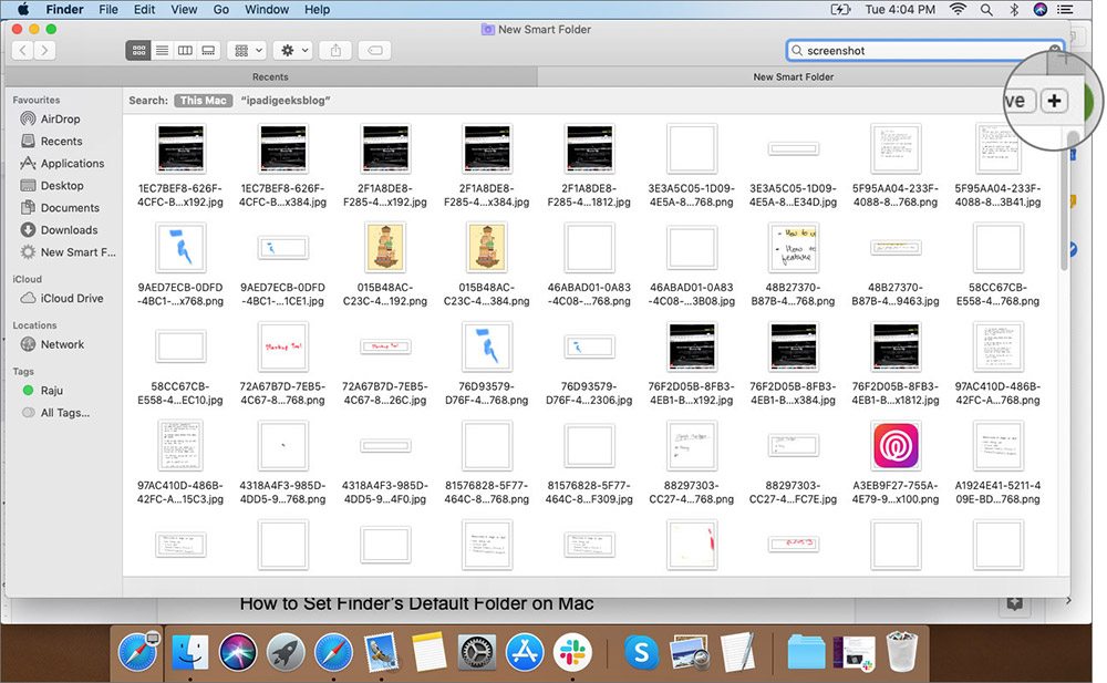 Cari dan Klik ikon Plus Smart Folder di Mac