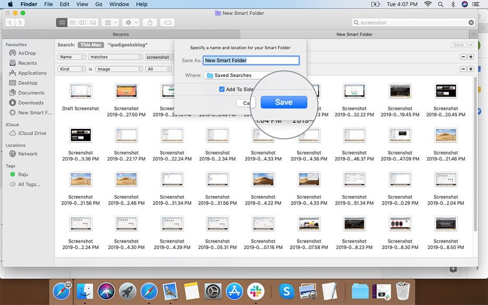 Ganti nama dan Simpan Folder Cerdas dalam Preferred Loation di Mac