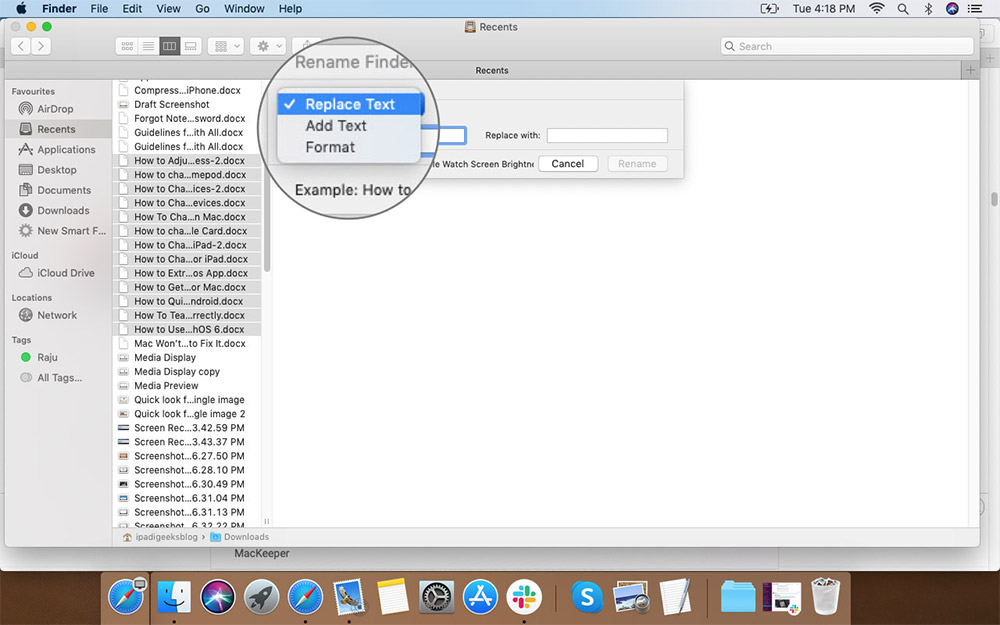 Pilih Opsi untuk Mengubah Nama File di Aplikasi Mac Finder