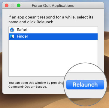 Pilih Finder to Relauch di macOS