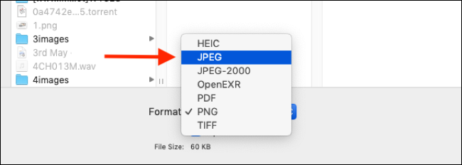 Pilih format file di mana Anda ingin mengekspor gambar