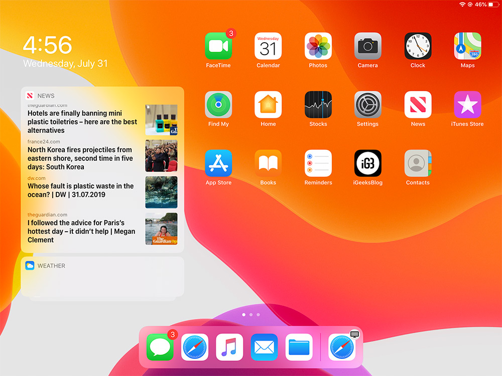 Widget tersemat terlihat di Today View dari iPad Home Screen